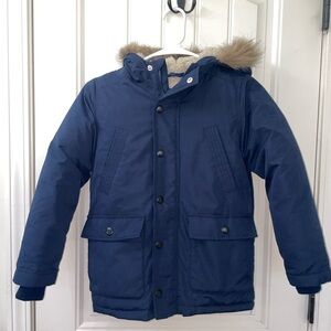 Old Navy Navy Hooded Puffer Coat with Faux Fur Trim
